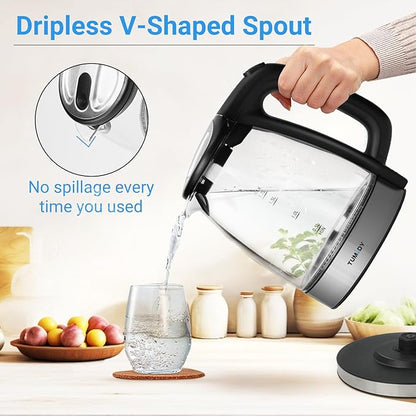 Glass Electric Kettle,1.7L Hot Water Boiler 1500W Fast Boiling with Auto-Shutoff and Boil-Dry Protection,LED Lights,Comfy Touch Handle Wide Opening Cordless Tea Heater for making Tea Coffee