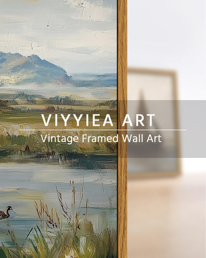 VIYYIEA Framed Wall Art for Living Room, Duck Pond Canvas Prints, Vintage Home Decor, Oil Painting Picture, Bathroom Wall Decor Gifts for Friends or Family -【Duck Pond】-(10L x 8W)