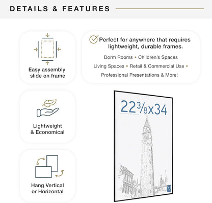 MCS Original Poster Frame 22.375x34 Black Lightweight Vertical & Horizontal Wall Hanging Large Picture Frame for Posters, Art Prints & Gallery Wall (1-Pack)