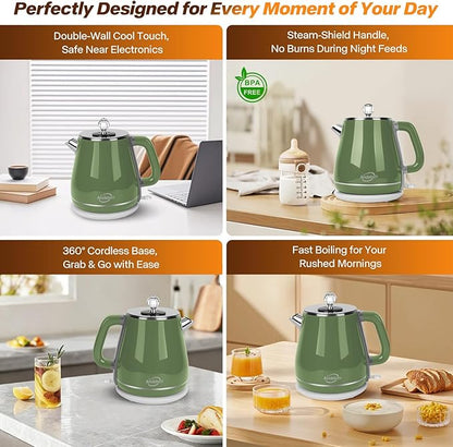 Retro Electric Kettle 1.8L, All Stainless Steel Hot Water Electric Kettle for Boiling Water, BPA Free Tea Kettle, 1350W Fast Boil, Auto Shut Off & Boil-Dry Protection