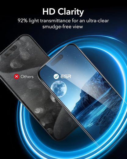 ESR 3 Pack for iPhone 15 Pro Screen Protector, [9H Hardness] [Military Grade Shatterproof] Full Coverage Tempered Glass Film with Flawless Fit Tray, HD Clear, Scratch Resistant