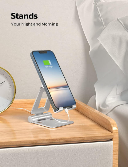 Nulaxy 2 Pack Dual Folding Cell Phone Stand, Fully Adjustable Foldable Desktop Phone Holder Cradle Dock Compatible with Phone 16 15 14 13 12 Pro Xs Xs Max Xr, All Phones, Silver