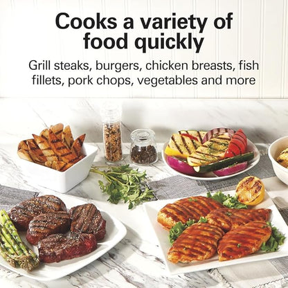 Hamilton Beach Electric Indoor Grill,6-Serving,Large 90 sq. in. Nonstick Easy Clean Plates,Floating Hinge for Thicker Foods,1200 Watts,6.38"D x 12.68"W x 13.78"H,Silver (25371),(Pack of 2)