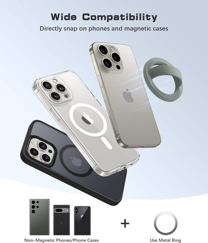 Magnetic Phone Grip, Removable Loop Grip with Soft Finger Strap, Silicone Phone Ring Holder for Back of Phone for iPhone 16/15/14/13/12 Pro Max/Plus, Calke Green