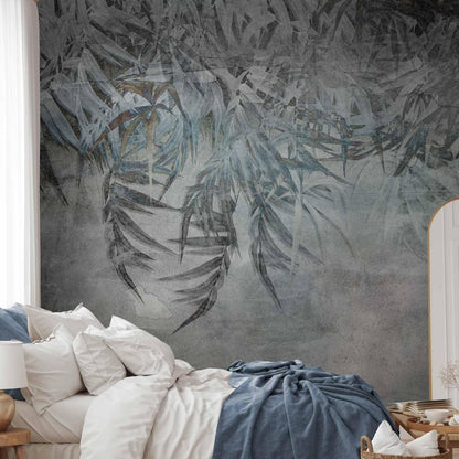 artgeist Premium Wall Mural Leaves 118x83 in - XXL Non-Woven Wallpaper Fleece Wall Decor Photo Print Picture Image Design Palm Leaves Concrete Nature Grey b-C-10103-a-a