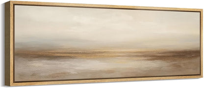 MUDECOR Large Framed Canvas Print Wall Art Neutral Beige Horizon Abstract Modern Minimalist Landscape Illustrations Decorative Colorful for Bedroom - 60"x20"