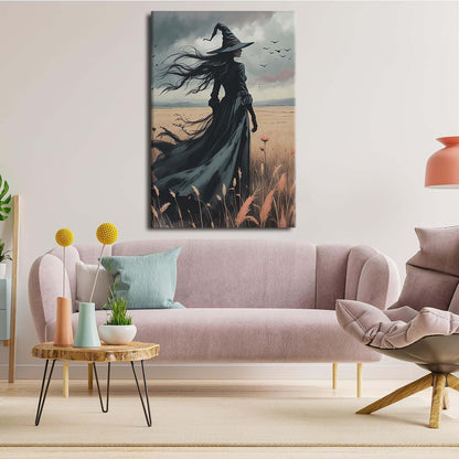 Gothic Decor Canvas Wall Art Witch in Rice Field Halloween Art Decor Print Nature Print Victorian Home Bedroom20x30in Wood Framed