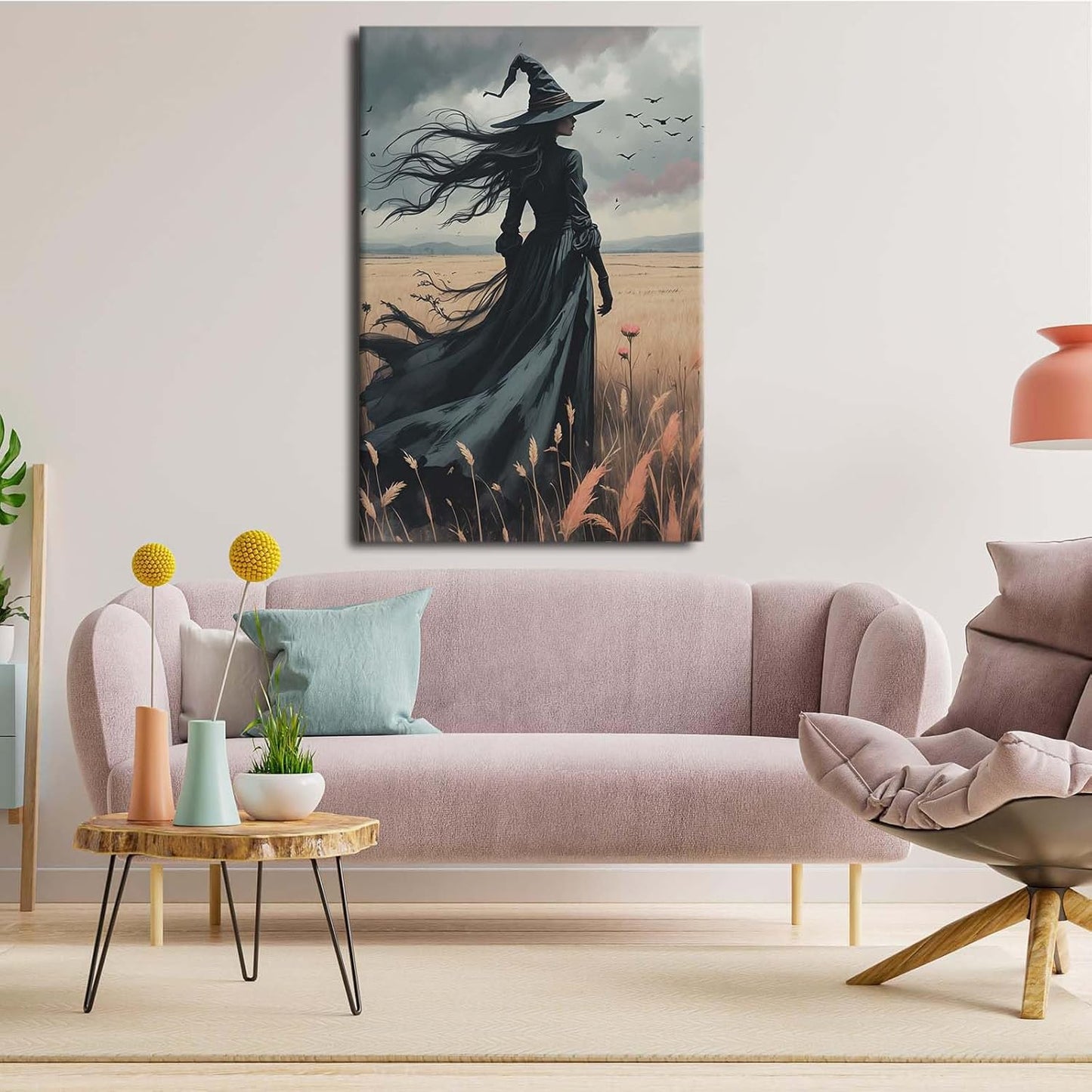 JFHCQJPK Gothic Decor Canvas Wall Art Witch in Rice Field Halloween Art Decor Print Nature Print Victorian Home Bedroom12x16in Frameless