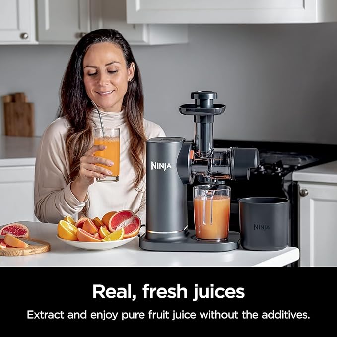 Ninja NeverClog Cold Press Juicer, Powerful Slow Juicer with Total Pulp Control, Countertop, Electric, 2 Pulp Functions, Dishwasher Safe, 2nd Generation, Charcoal, JC151 (Renewed)