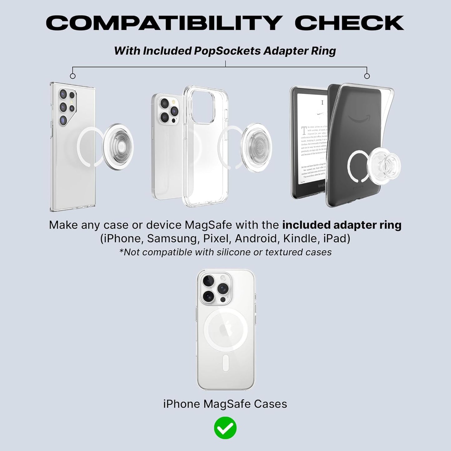 PopSockets Phone Grip for MagSafe with Kickstand, Magnetic Stand, Swappable Top, Secure Hold for iPhone MagSafe Cases, Phone & Tablet Grip, Cute PopSockets - Clear Glitter