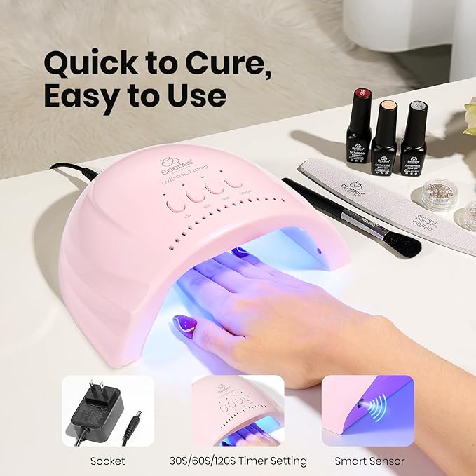 Beetles UV Nail Lamp - LED Nail Lamp with 3 Timer 30/60/120s UV Light for Gel Nails Smart Sensor Nails Dryer for Fast Curing Gel Polish Top Coat and Base Coat, DIY Salon Manicure Art Tools, Pink
