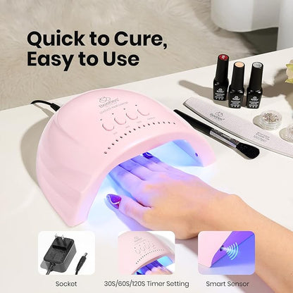 Beetles UV Nail Lamp - LED Nail Lamp with 3 Timer 30/60/120s UV Light for Gel Nails Smart Sensor Nails Dryer for Fast Curing Gel Polish Top Coat and Base Coat, DIY Salon Manicure Art Tools, Pink