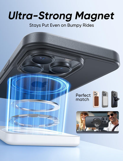 MAGIC JOHN 360° Rotatable Magnetic Invisible Stand for iPhone 15 Pro Max Case [Anti-Slip Grip] [Compatible with MagSafe] 16FT Shockproof for iPhone 15 Pro Max Case with Kickstand, Black