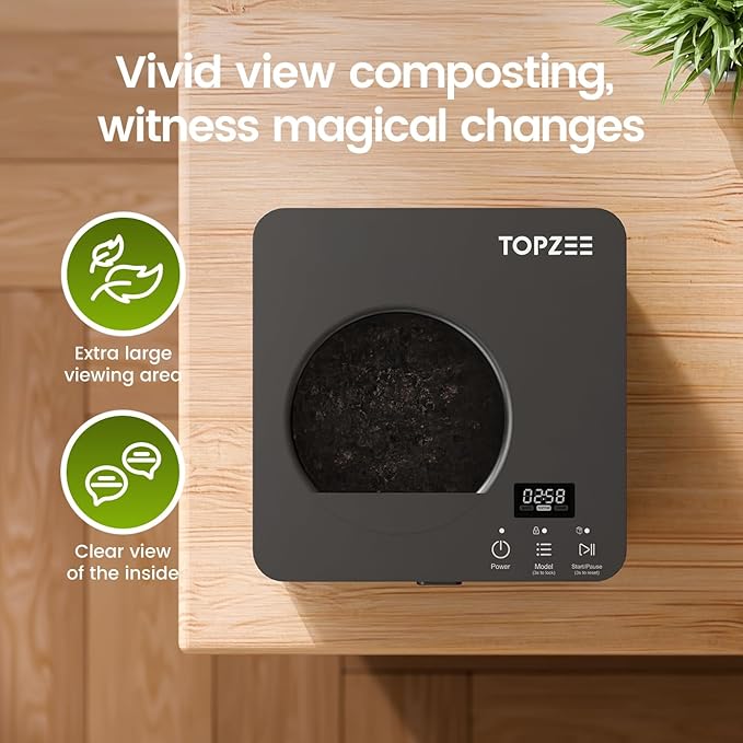 TOPZEE Electric Composter for Kitchen|3L Kitchen Compost Bin Countertop Odorless|Food Composter Auto-Cleaning, Dark Gray