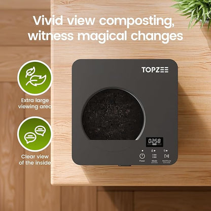 TOPZEE Electric Composter for Kitchen|3L Kitchen Compost Bin Countertop Odorless|Food Composter Auto-Cleaning, Dark Gray