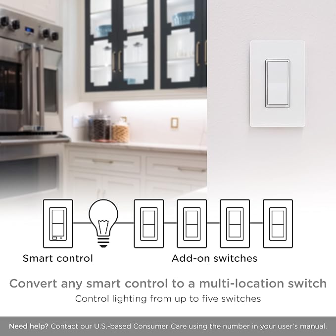 Enbrighten Add-On Switch QuickFit and SimpleWire, In-Wall Rocker Paddle, Z-Wave ZigBee Wireless Smart Lighting Controls, NOT A STANDALONE Switch, 46199 , White and Light Almond