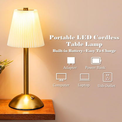 Liliful 2 Pcs LED Portable Cordless Table Lamp Touch Battery Operated Rechargeable Desk Lamp 3 Color Dimmable for Bedroom Living Room Dining (Beige Cloth Style,Gold)