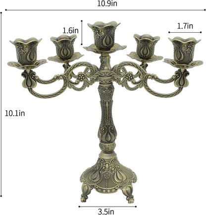 Metal Candelabra 5-Candle 10.1 Inch Tall Candle Holder Stick for Home Wedding Event and Party Festival,Bronze