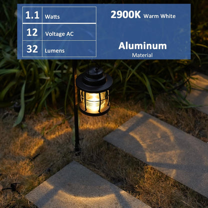 Low Voltage Pathway Lights 1.1W 12V AC Outdoor Shepherd Hook Path Lights 6PK 32 Lumen Metal Landscape Lighting Kit Warm White Hardwired Walkway Light with Connectors and Stakes