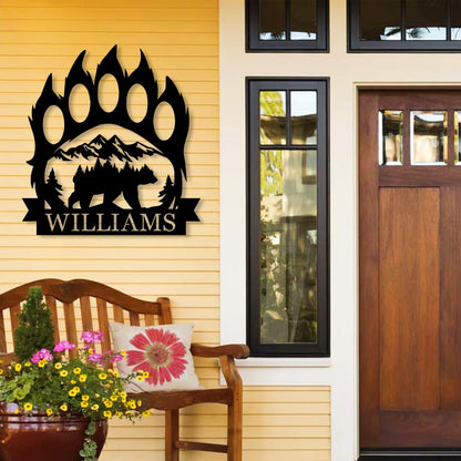 Personalized Bear Paw Metal Wall Decor, Rustic Forest Bear Wilderness Sign, Forest for Living Room Indoor Decor, Rustic Cabin Hunting Bear Paw Signs