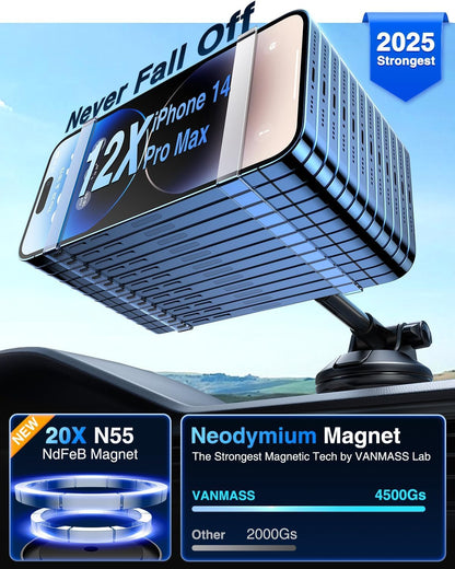 [Military-Grade]VANMASS for MagSafe Car Mount [2025 Upgraded Strongest Magnets] Magnetic Phone Holder Suction Cell Stand for Dashboard Windshield Vent,Truck Cradle for iPhone 16 15 14 13 12 11 Android
