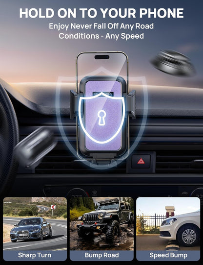 [2025 New] Dashboard Phone Holders for Your Car (+Air Vent Clip) [Military Grade Stable] , Car Cell Phone Holder, Rotatable Suction Cup Car Phone Mount for All Phone (Light Purple)