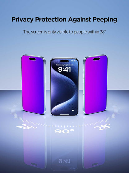 Compatible for iPhone 16 Pro Max Privacy Screen Protector Tempered Glass 6.9 Inch, Purple Gradient Anti Spy Anti Blue Light HD Easy Installation