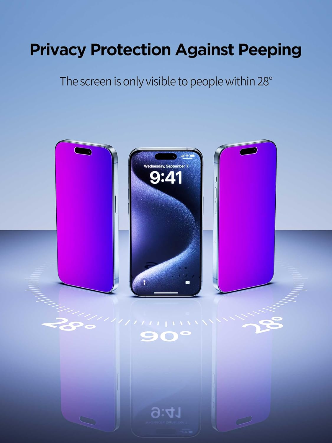 Compatible for iPhone 16 Pro Privacy Screen Protector Tempered Glass 6.3 Inch, Purple Gradient Anti Spy Anti Blue Light HD Easy Installation