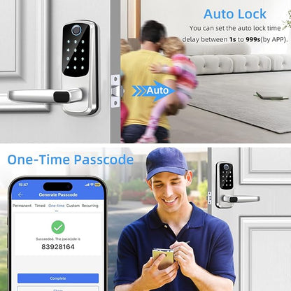 Smart Door Lock with Handle,Keyless Entry & Remote Access,Fingerprint Keypad Exterior Lock,Smart Locks for Front Door,Home,Airbnb & Rental,Electronic Deadbolt Lock,One-Time Password with TT Lock