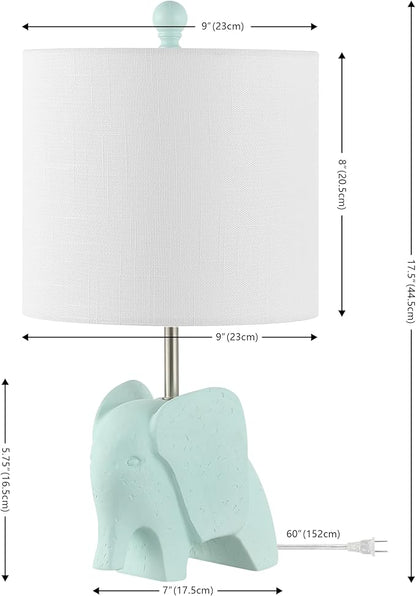 JONATHAN Y 17.5" Turquoise Elephant Kids Table Lamp, Whimsical Resin Bedside Lamp with White Linen Drum Shade for Bedroom Playroom Nursery, LED Bulb Included, UL Listed (JYL1143B)