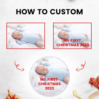 Personalized Christmas Ornaments 2025, Custom Photo Text Ornament Keepsake Gift for Christmas Tree Decorations, Baby Shower, Engagement, Wedding, Birthday
