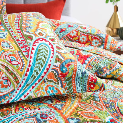 Autumn Dream Cotton Bedspread Quilt Sets, 3 Pieces Reversible Comforter Coverlet Sets, Yellow Gorgeous Paisley Bedspread,King Size