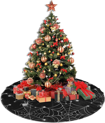Christmas Tree Skirt,Sliver Spider Web Xmas Tree Skirt Rustic Farmhouse Tree Skirt for Christmas Decor Xmas Holiday Home Party Decorations36