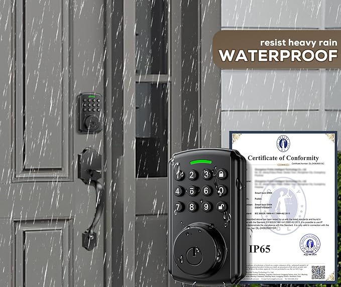 Keyless Entry Door Lock | APP Available But Not Required | Work with Gateway, Alexa and Google As | IP65 Waterproof | Deadbolt Smart Locks for Front Door | Auto Lock