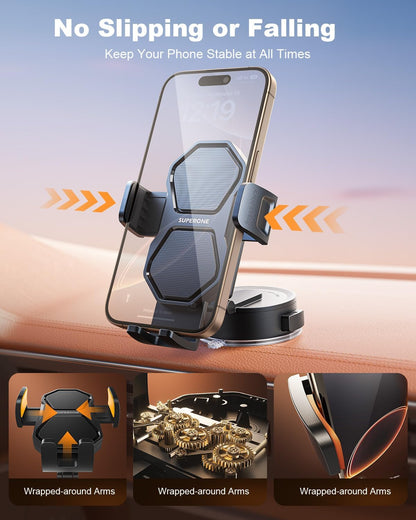 SUPERONE 3-in-1 Car Phone Holder [Strongest Suction Cup & Clip] 360° Adjustable Car Phone Mount for Dash/Vent/Windshield, Phone Holders for Your Car Accessories for iPhone 16/15/14/13 Samsung Android