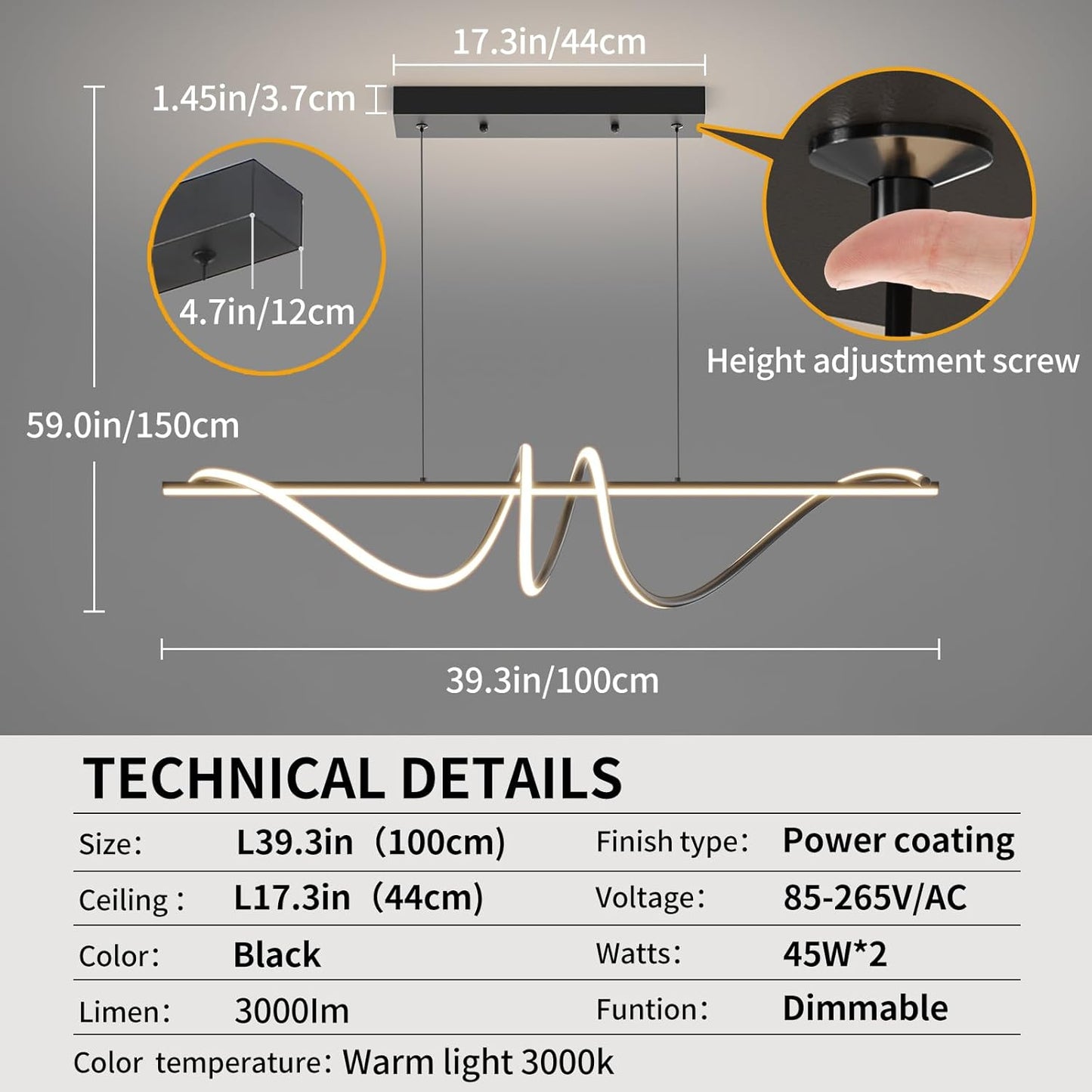 Modern Chandelier, Dimmable LED Pendant Light, Ring Chandelier for Living Room, Dining Room, Kitchen, Bedroom