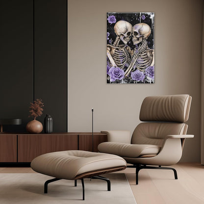 Skull Canvas Wall Art Couple Skeleton Holding Each Other Picture Art Poster Abstract Lover Painting Modern Artwork Horrible Halloween Decor(Artwork-2,24"x36")