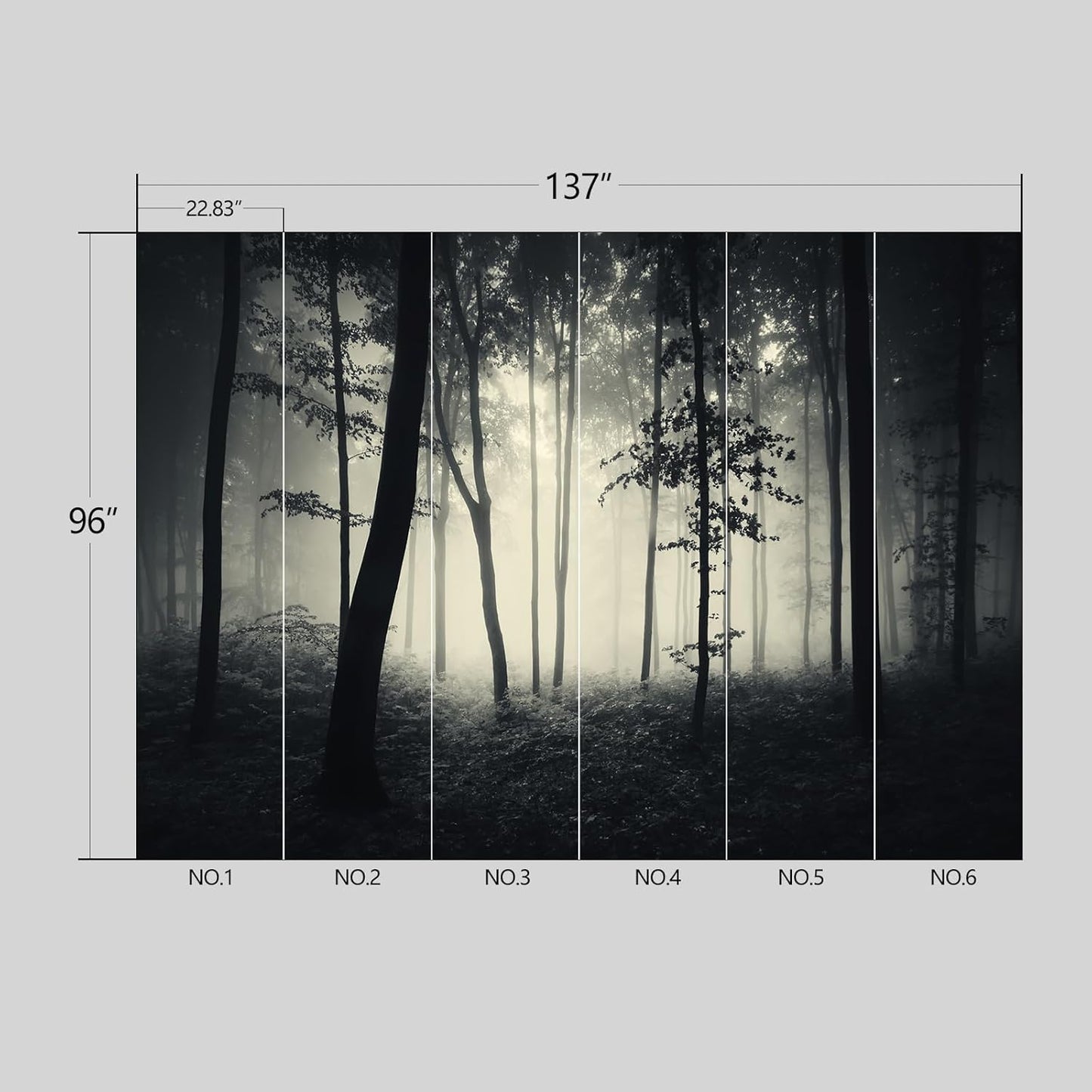 Dark Enchanted Misty Forest Wallpaper Peel and Stick Wall Mural for Bedroom Living Room - 96"x137"
