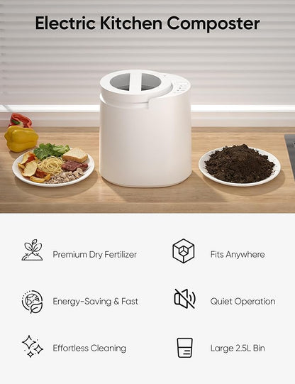 Compost Bin Kitchen, Auto-Cleaning Electric Compost Bin with Odorless & Low Noise Feature, Countertop Compost Machine for Food Scraps, Indoor Electric Food Waste Composter