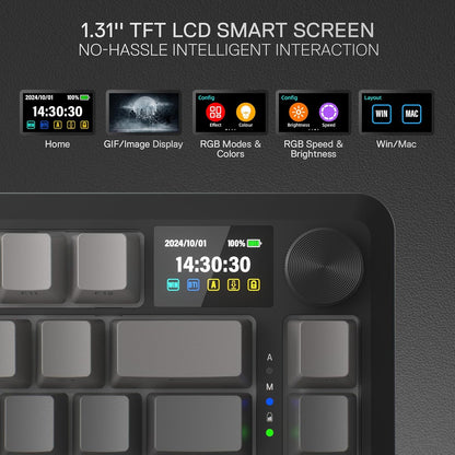 Redragon K724 PRO Wireless Gasket Gaming Keyboard w/Hype 1.14’’ TFT Screen & Knob, 81-Key 75% Mechanical Keyboard, 5-Layer Noise Dampening, Hot-Swap South-Facing RGB Socket, Gradient PBT Keycaps