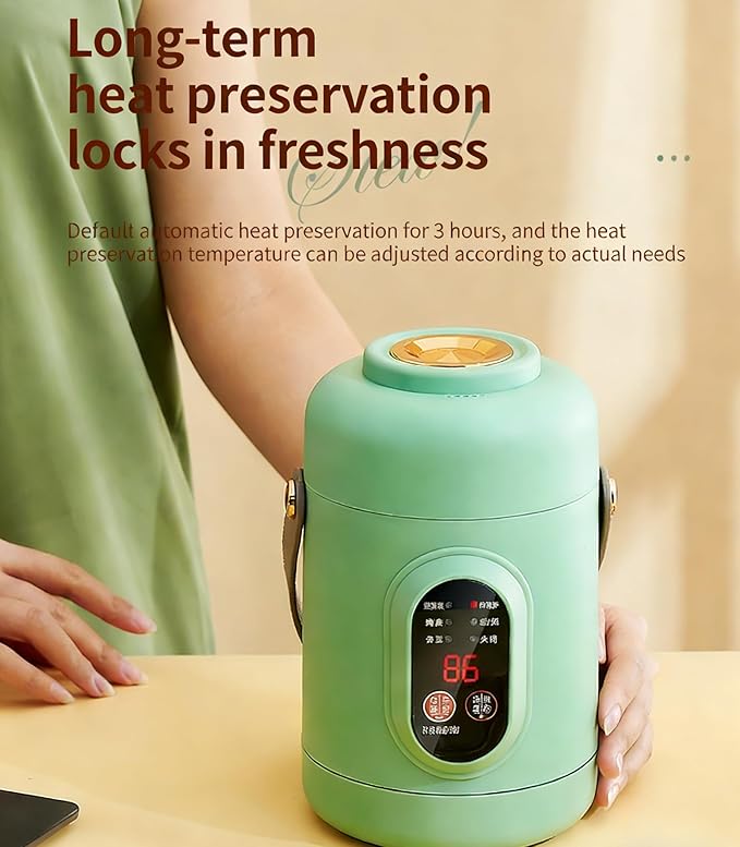 Multifunctional Health Pot, 500W Portable Mini Electric Cooker with Ceramic Glaze Inner & Steamer, Small Slow Cooker with 12-Hour Reservation, for Porridge, Rice, Soup & Steaming (800ml-Khaki)