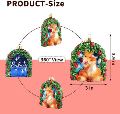 Fox Love Christmas Tree Ornaments,Hand-Blown Glass Ornaments,Fox Soulmate Collection Hanging Ornament,Wedding Ornament for Valentine's Day Anniversary Animal Lovers Party Gifts