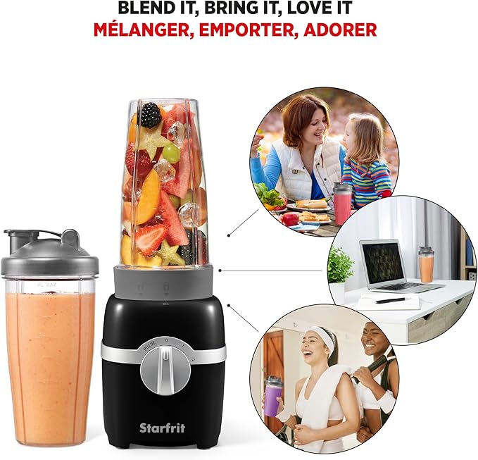 Starfrit Personal Blender - Two 828ml Cups - High, Low & Pulse Modes - 300W - Black