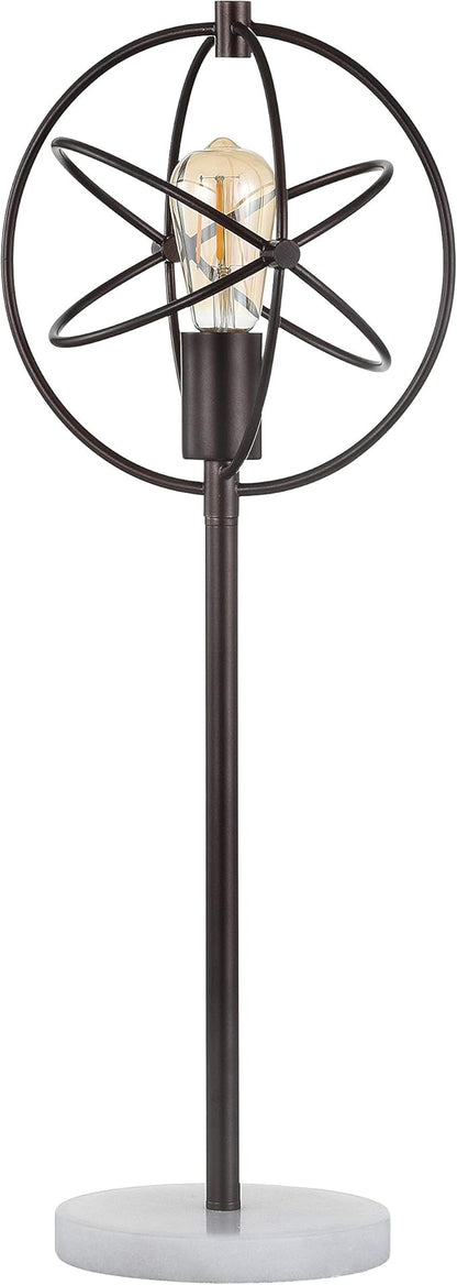 JONATHAN Y 26.75" Oil Rubbed Bronze Atomic Caged LED Table Lamp, Industrial Modern Metal Desk Lamp with White Marble Base for Living Room Bedroom, LED Bulb Included JYL1091A