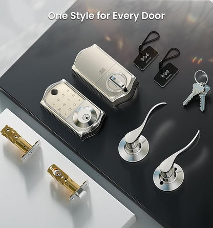 Veise VE017-L Fingerprint Smart Lock with Lever Handles, App Control, Keyless Entry Front Door Lock Set, Electronic Digital Keypad Deadbolt, Remote Grant, Emergency Power Port, Auto Lock, Satin Nickel