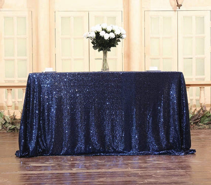 SquarePie Sequin Tablecloth 50 x 72 Inch Navy Blue Sparkly Table Linen for Wedding Party