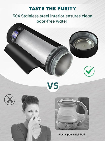 balbali Dual Voltage Travel Kettle 100-250V - 12oz Portable Water Boiler/Warmer/Heater for Boiling Water - 4 Preset Temperature Control Portable Tea Kettle Electric Travel - Black