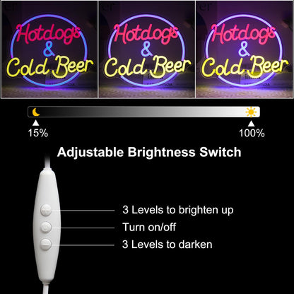 Hot Dogs and Cold Beer Neon Sign for Wall Decor Dimmable Bar Neon Light Sign Colorful LED Neon Signs Beer Neon Light Wall Art LED Sign for Bar Restaurant Shop Food Court Party Decor