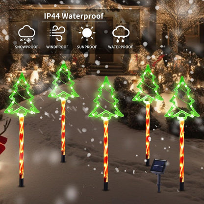 Christmas Solar Pathway Lights Outdoor Decorations， 8 Modes Xmas Tree Candy Lights Waterproof Led Garden Stake Light for Walkway Yard Lawn Porch Holiday Decor 10-Pack (Red Tube Tree, 10 Pack)