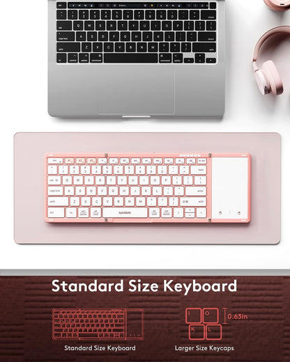 Samsers Foldable Bluetooth Keyboard with Touchpad, Full-Size Wireless Portable Travel Folding Keyboard for iOS Android Windows Mac OS, Support 3 Devices (BT5.1 x 3), Pink